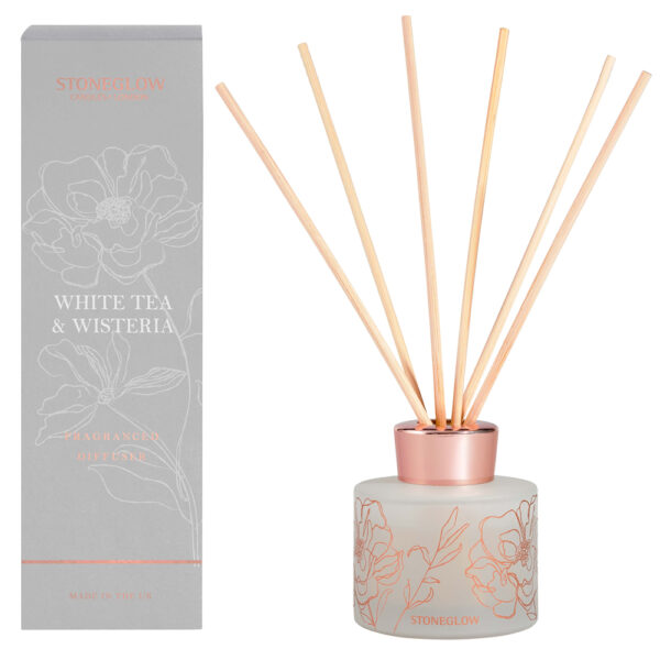 Stoneglow Day Flower - White Tea & Wisteria - Reed Diffuser (Light Grey)