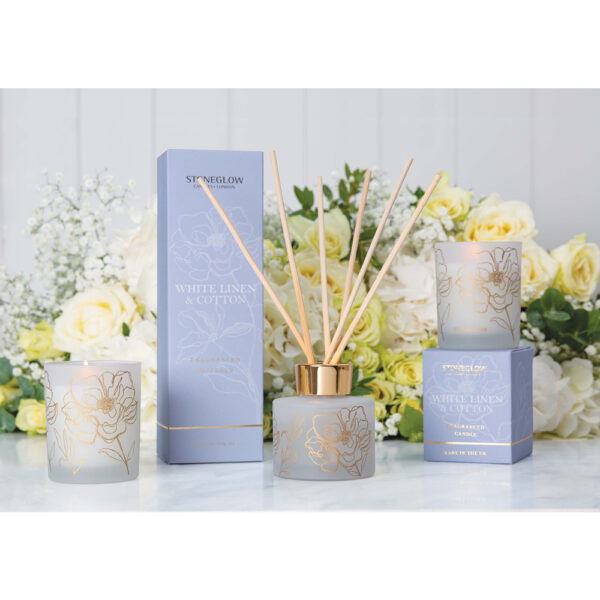 Stoneglow Day Flower - White Linen & Cotton - Reed Diffuser (Blue) 