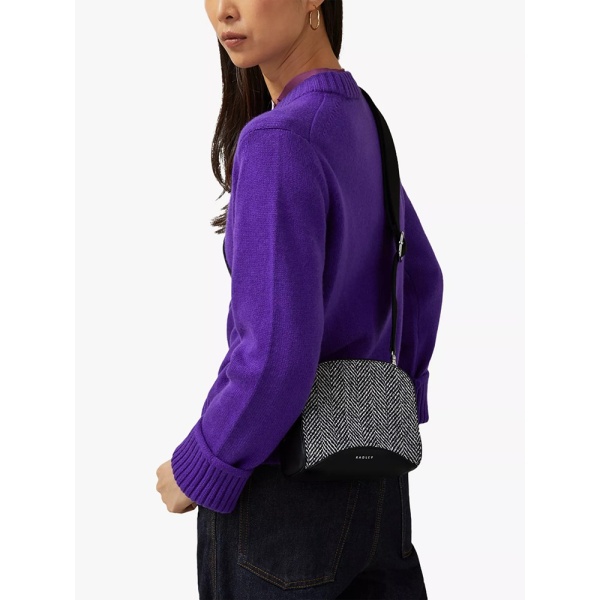Radley Arden Crescent Leather Herringbone Small Zip-Around Crossbody Bag, Black