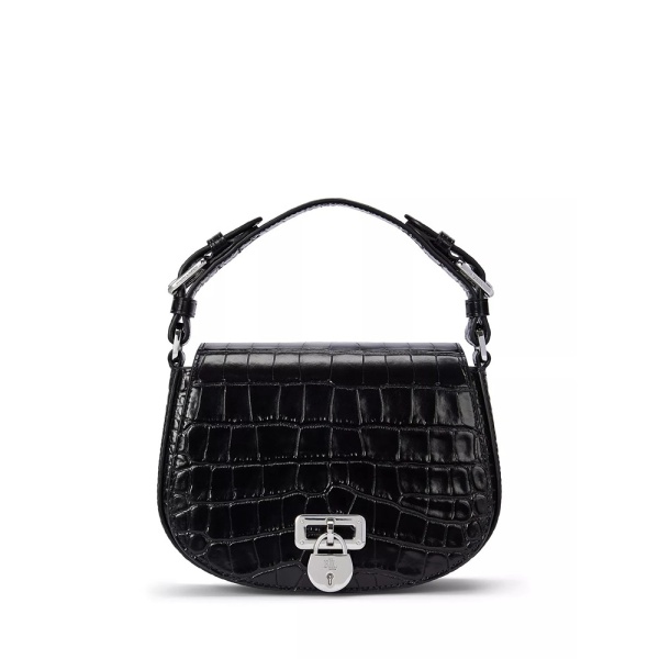 Lauren Ralph Lauren Tanner Leather Croc Embossed Cross Body Bag, Black