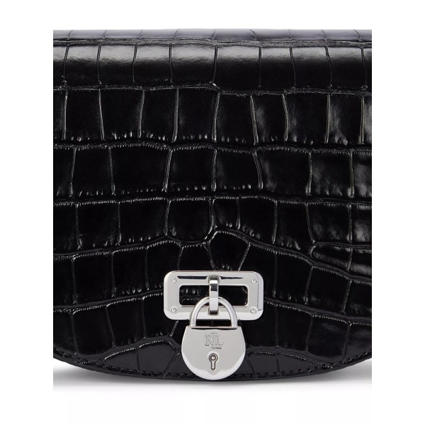 Lauren Ralph Lauren Tanner Leather Croc Embossed Cross Body Bag, Black